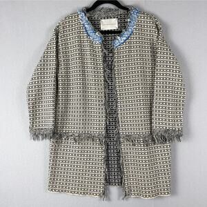 Massimo Rebecchi Long Jacket Women Medium Knit Fringe Geometric Artsy Italy Made